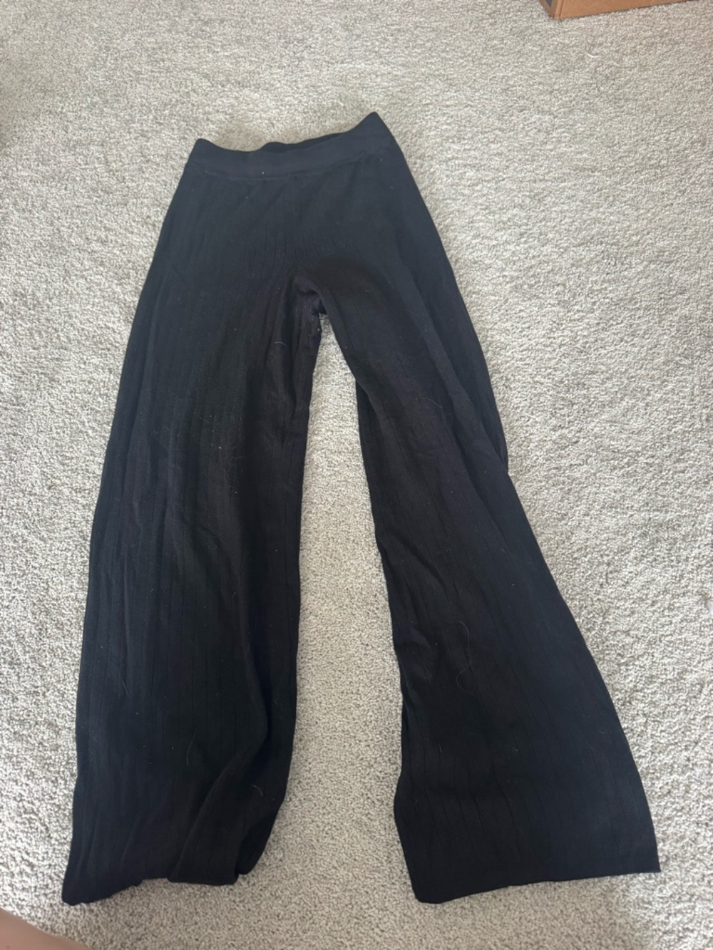 Abercrombie & Fitch Black Ribbed Knit Wide-Leg Pants